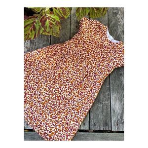 Handmade Ditzy Floral Print Dress Orange Red Short Sleeve Scoop Neck